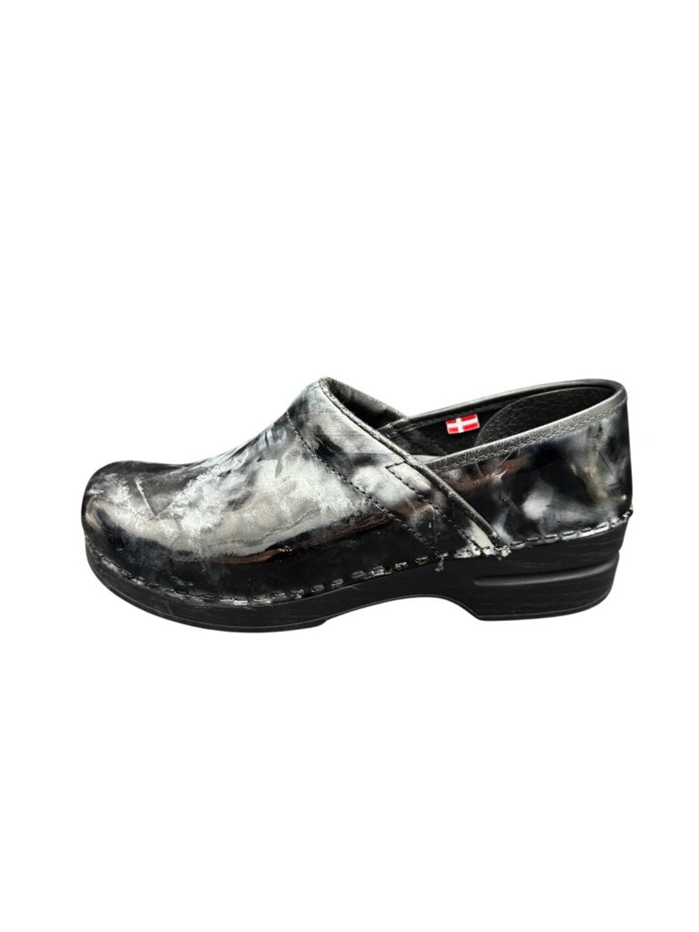 Sanita Slip-Resistant Women's Clogs Marble Black Leather Nursing Shoes Size 39